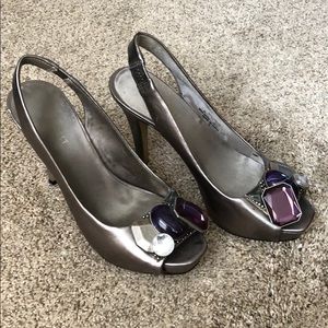 Nine West pewter jeweled heels